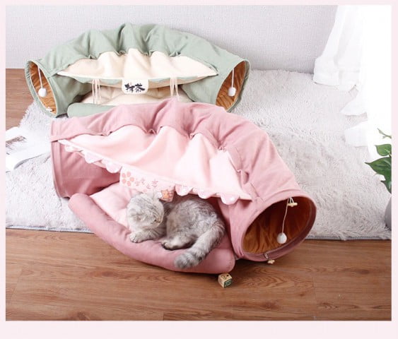 Funny Cat Bed Pet Tent 2 Holes Tunnel